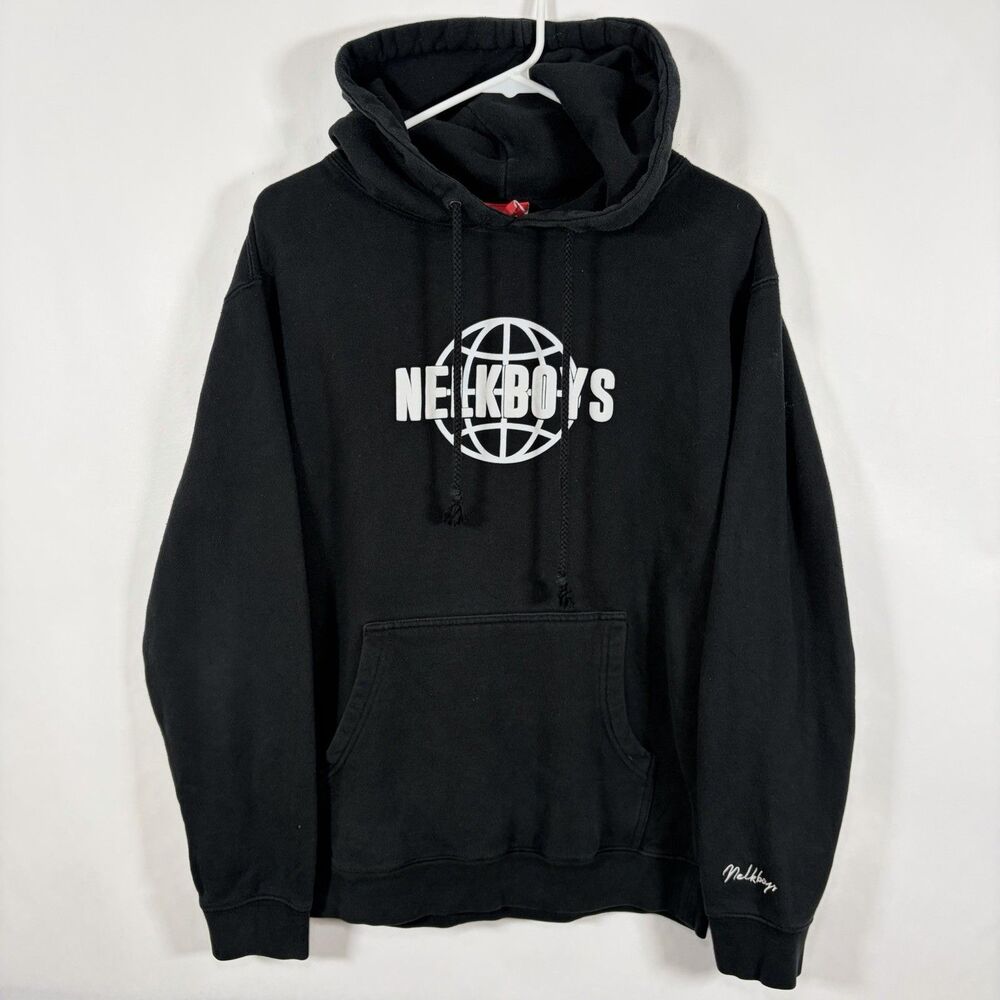 Nelk Boys Hoodie Mens Size Small Black White Puffy Graphic Logo Fleece